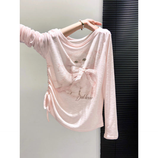 Spring And Autumn Cute Cat Print Long Sleeve Women