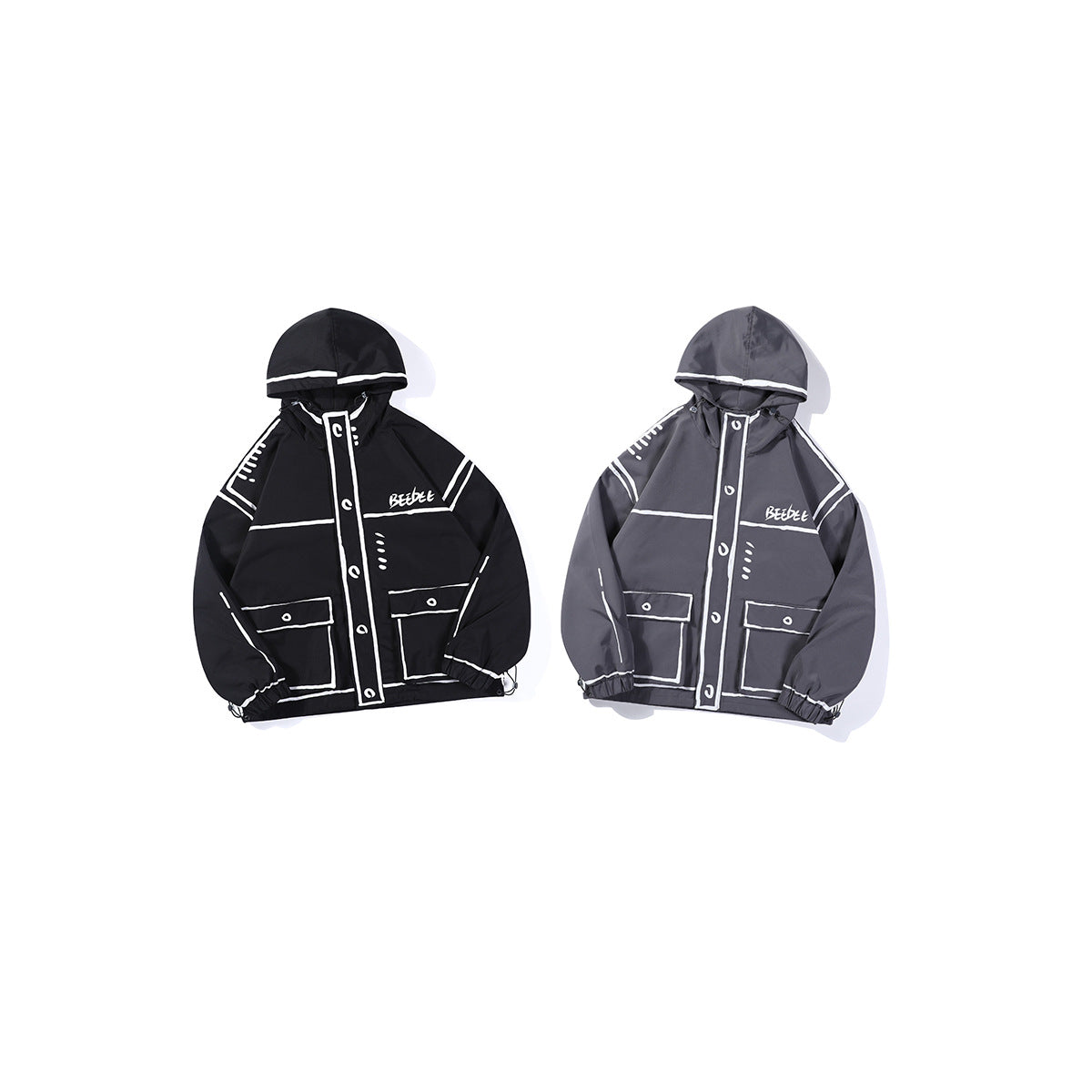 Men's Japanese Spring Trend Hooded Graffiti Hook Line Jacket
