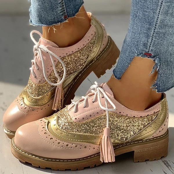 Comfortable Color-block Front Lace-up Retro Shoes