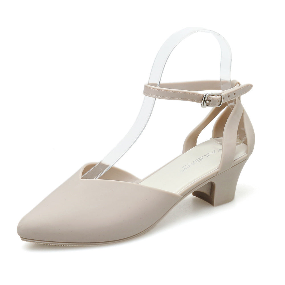 Pointed Shallow Mouth All-match Thick Heel Buckle Sandals