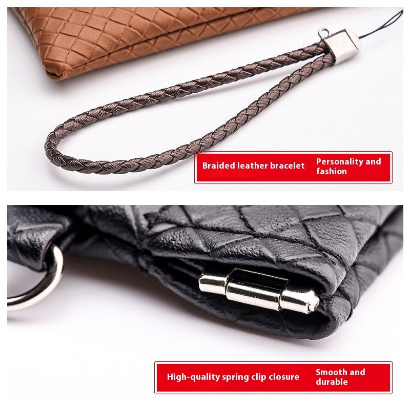 Woven Leather Striped Pattern Men's Simplicity Portable Storage Glasses Case