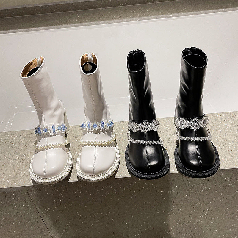 New Style Short Women Crystal Flower Beaded Fashion Boots For Children