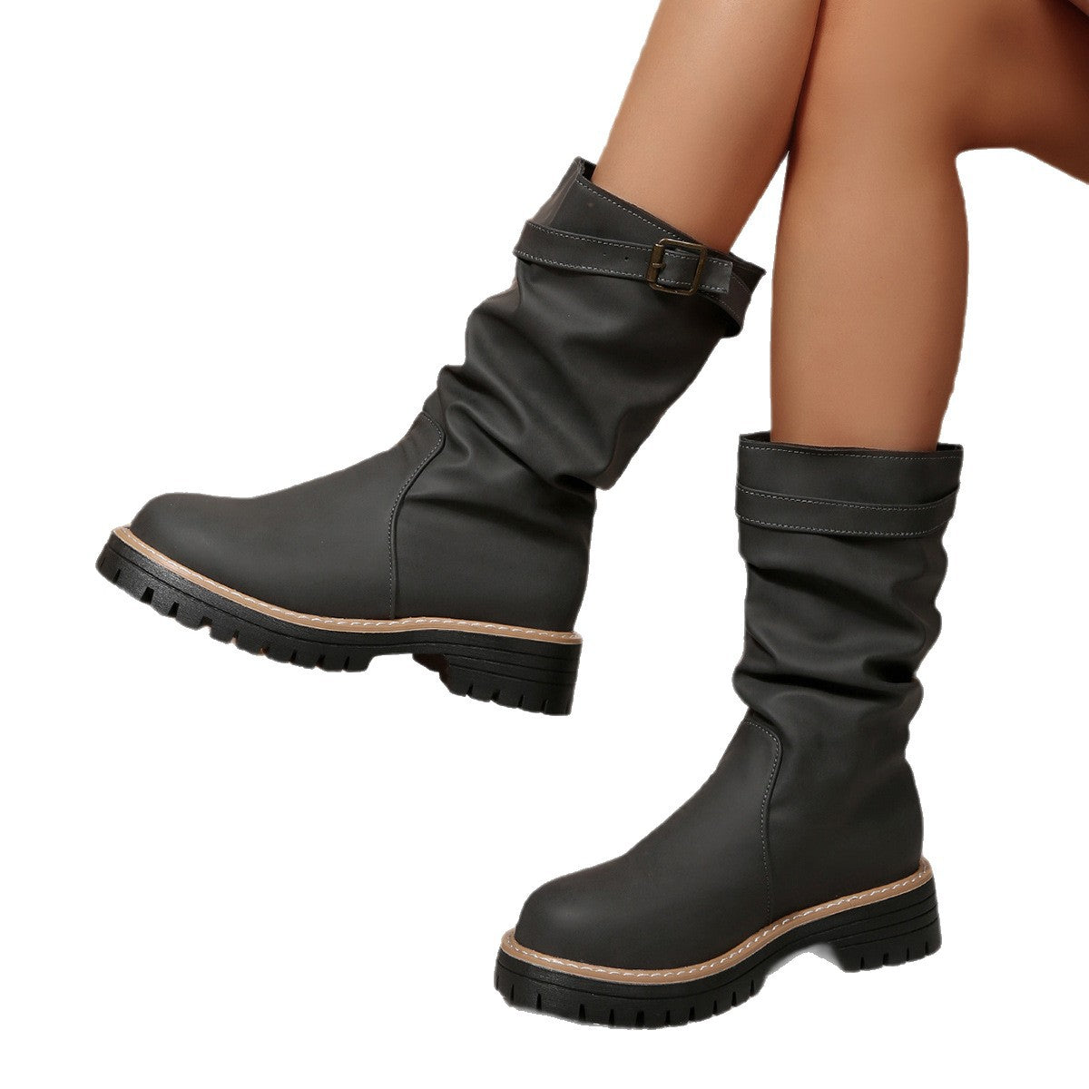 Korean-style Solid-color Fleece-lined Thermal Over-the-knee Boots For Fall And Winter