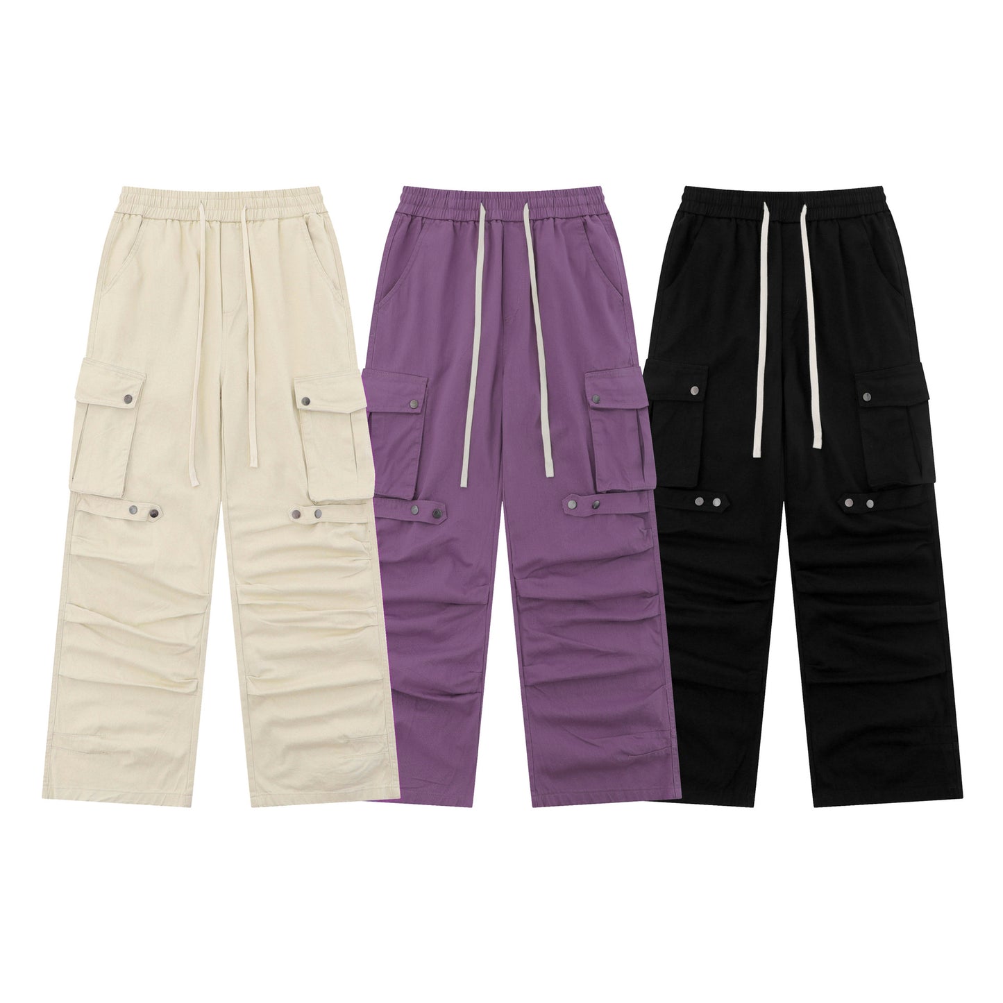 Pleated Elastic Waist Retro Wide Leg Workwear Pants