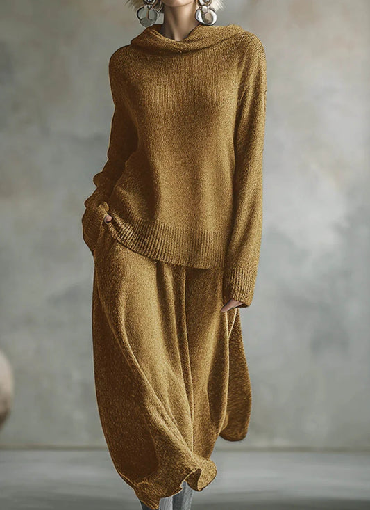 Women's Solid Color Long Sleeve Loose Hooded Top High Waist Casual A-Line Skirt Set