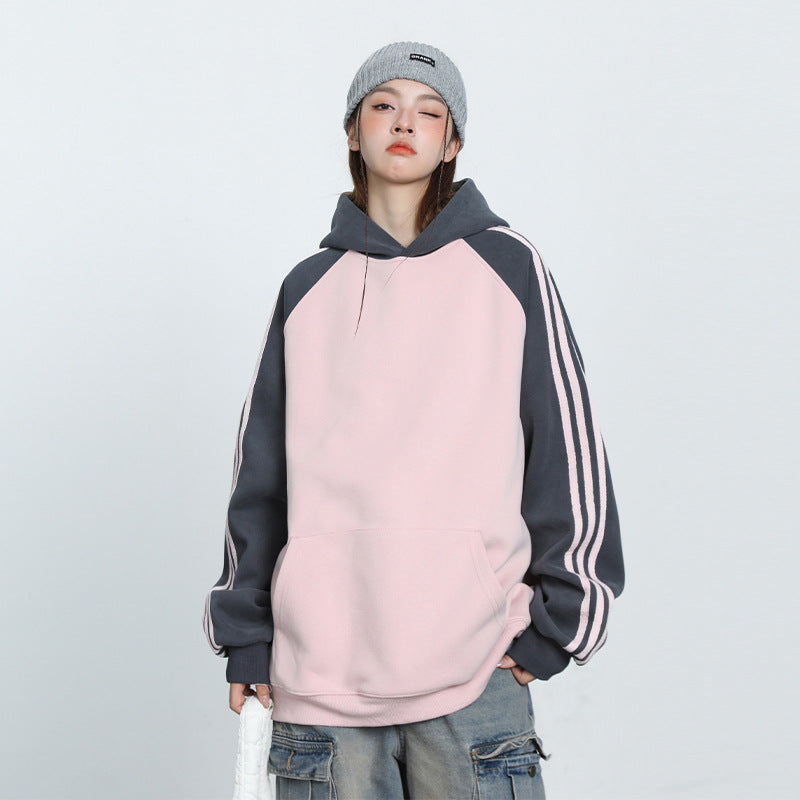 Herre- og dame-stribet kontrastfarve syet raglan-top