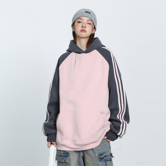 Herre- og dame-stribet kontrastfarve syet raglan-top