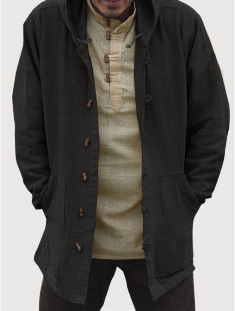 Retro hooded long sleeve solid color casual jacket
