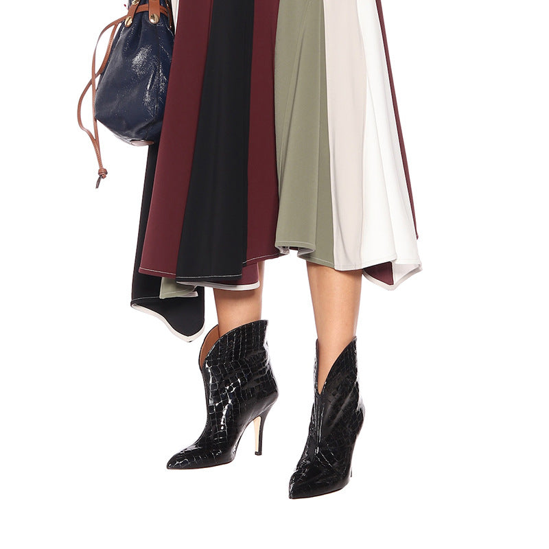 Women's Stiletto Heels With Stone-patterned Patent Leather Ankle Boots