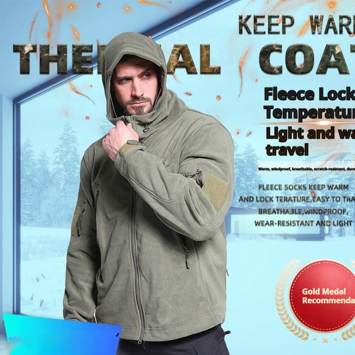 Outdoor Sports Fleece-Lined Hooded Insulated Polar Fleece Jacket