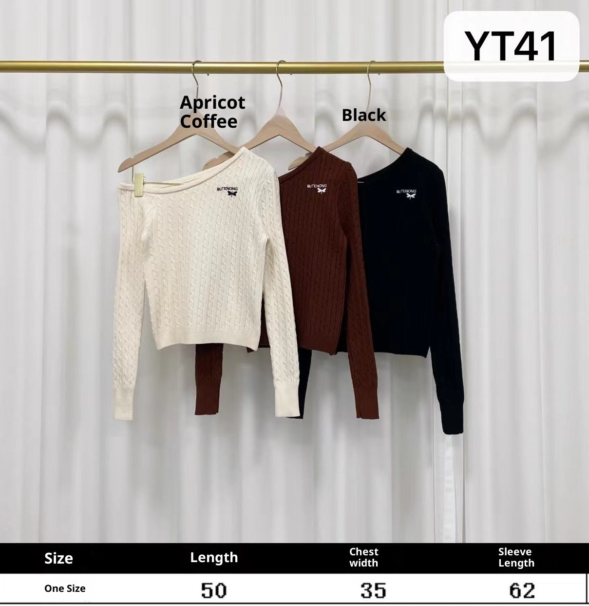 Ny koreansk stil sød-og-cool søster broderet off-shoulder langærmet striktrøje