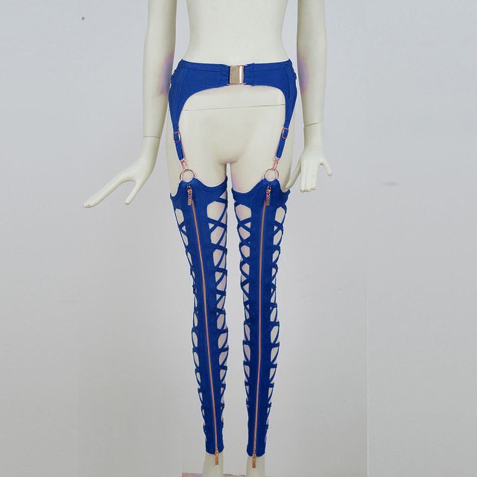 European And American Sexy Front Zipper Cutout Tight Nightclub Leggings Women's Clothing