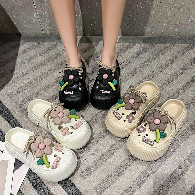 Sweet Flowers Closed Toe Half Slippers Women's Summer Outdoor Shoes