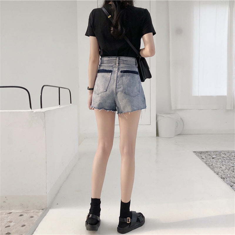 Women's Color Matching Plus Size Fat Mm Denim Shorts