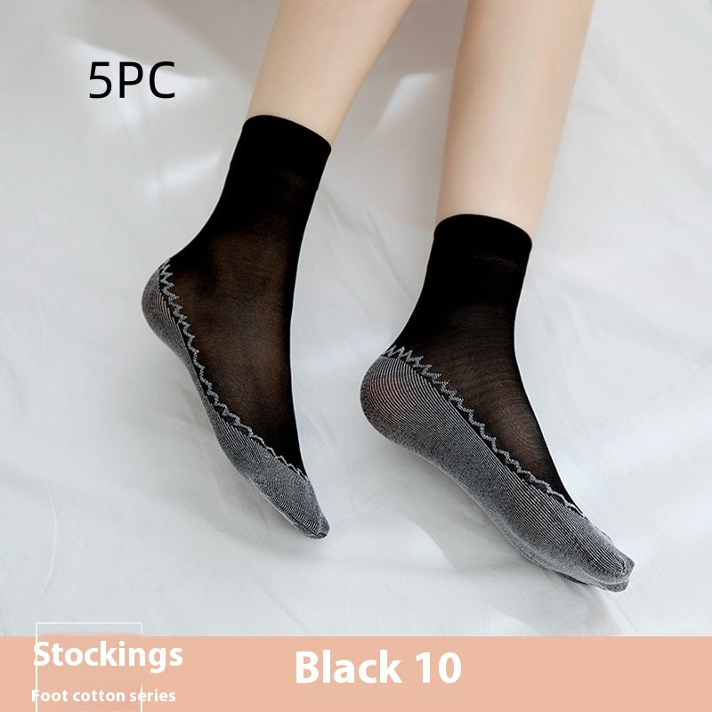 Cotton Base Mid-calf Anti-snagging Silk Springsummer Thin Anti-slip Breathable And Wearable Invisible Flesh Color Short Stockings