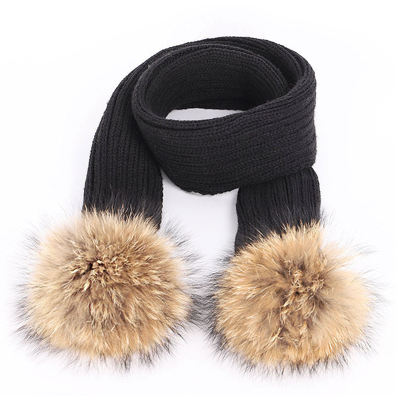 Men's And Women's Thickened Raccoon Fur Ball Knitted Ear  Set
