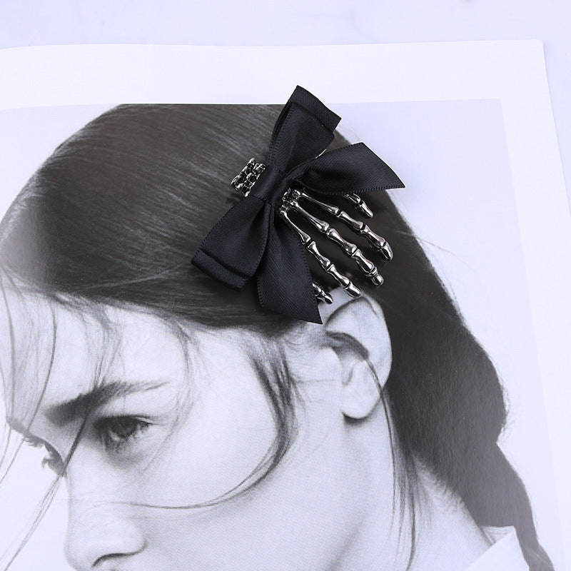 Personality Bow Skull Ghost Hand Claw Hairpin Headdress Retro Duckbill