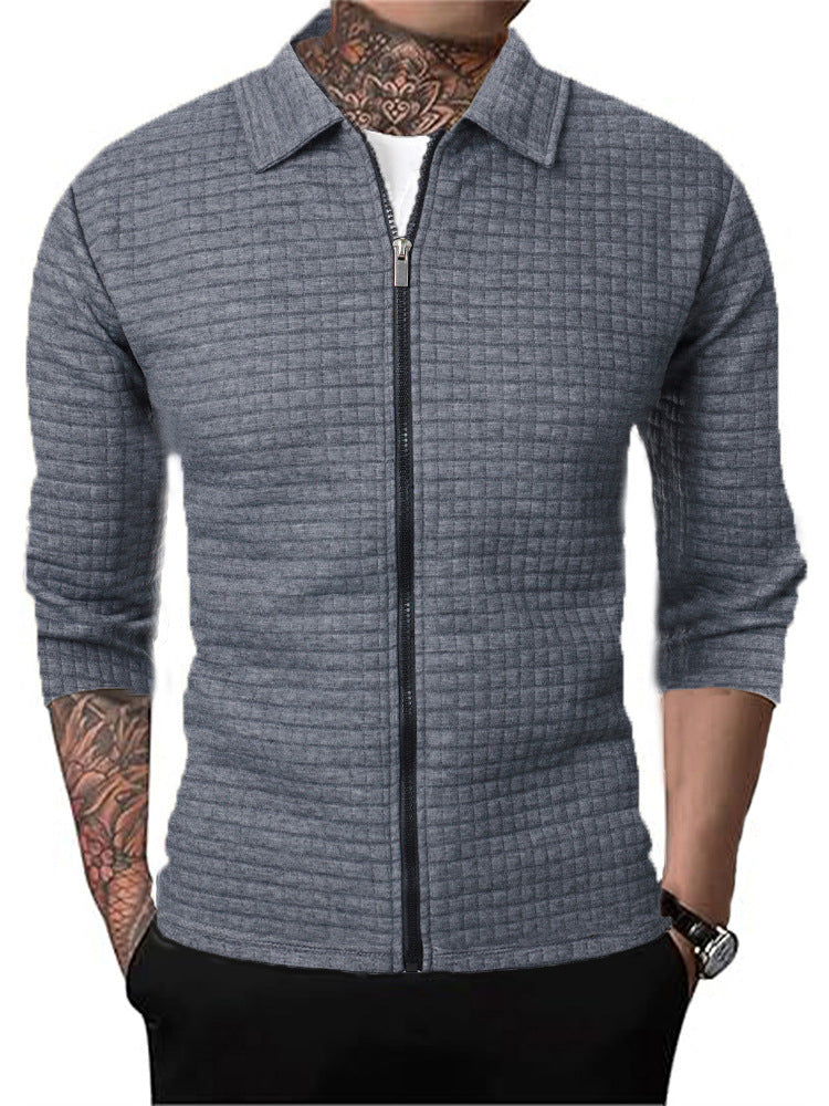 Men's Casual Long-sleeved Lapel Waffle Jacket Cardigan