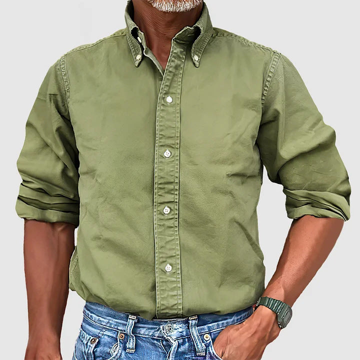 Versatile Solid-Color Lapel-Button Business Shirt For All Seasons