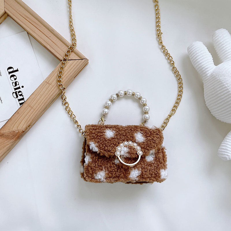 Lamb Hair Wave Point Child Girl Pearl Bag