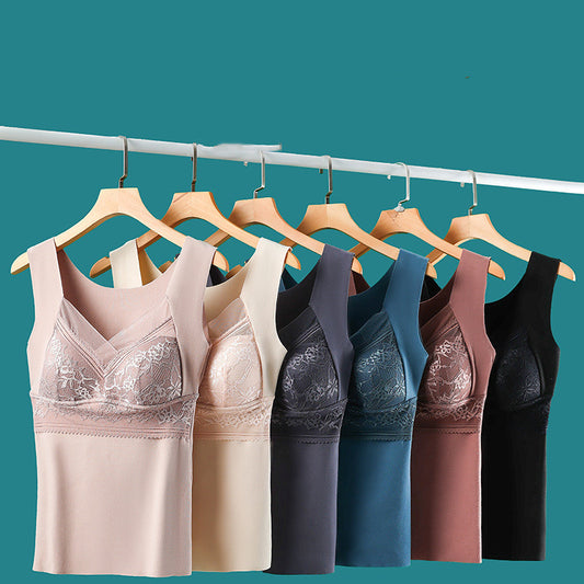 New Thermal Vest Female Heating Double-sided Brushed Plush Fixed Cup