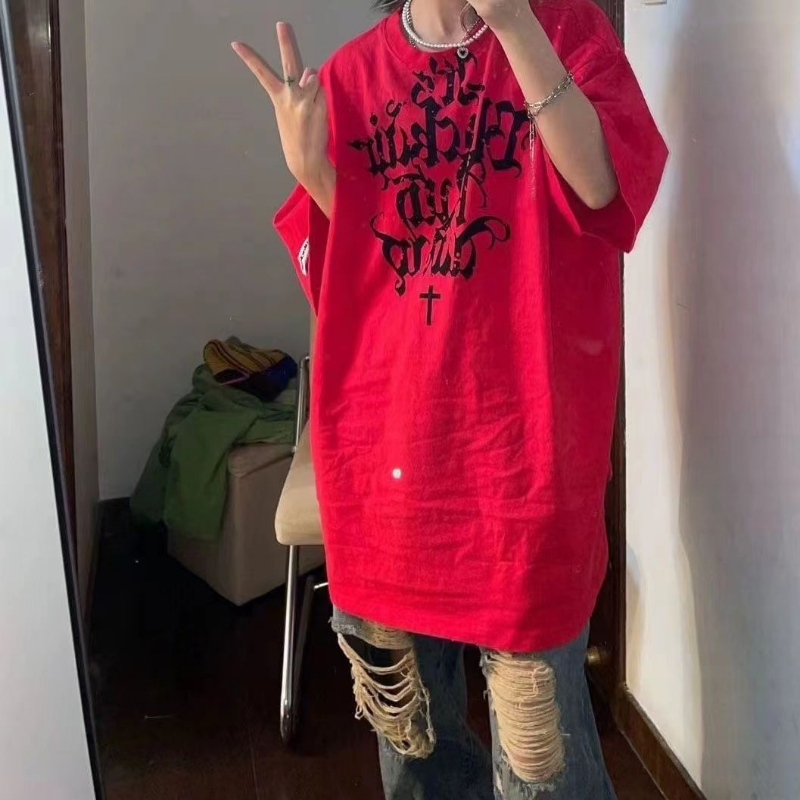 Tide Niche High Street Red Short Sleeve Women Loose