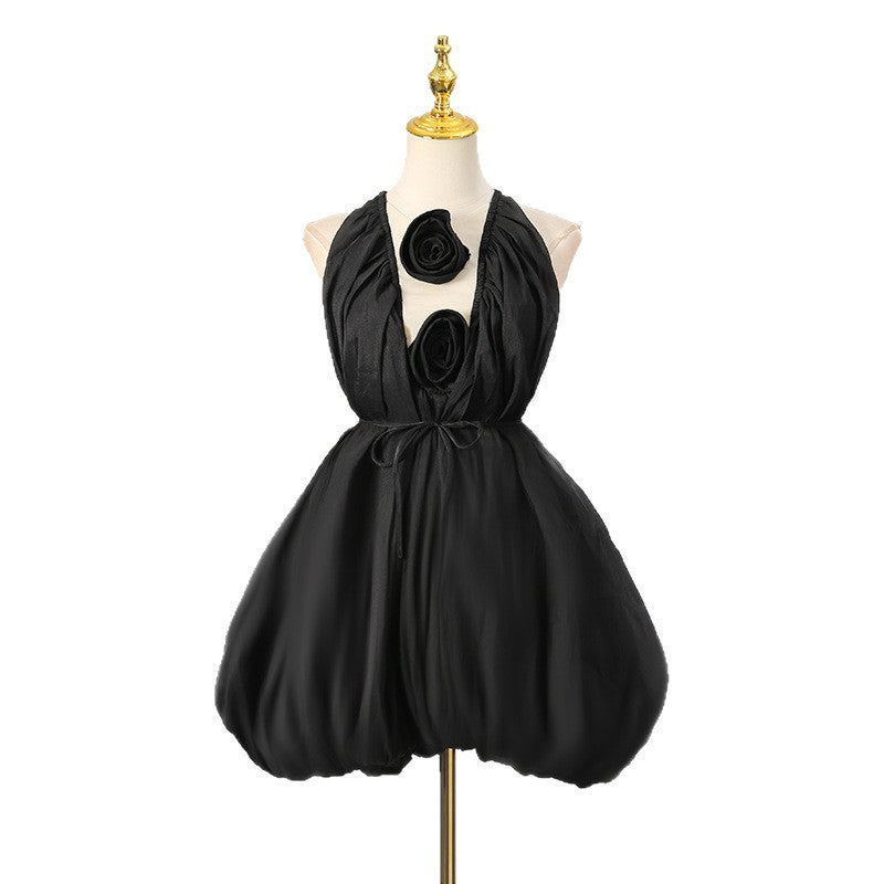 Retro French Boudoir Style Light Luxury Sleeveless Puffy Mini Skirt