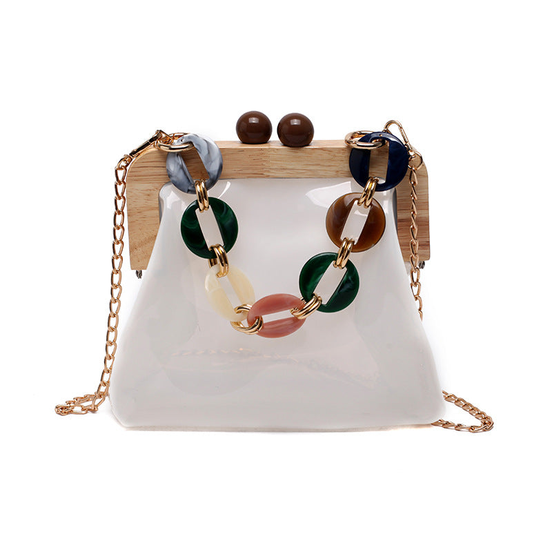 Fashion Transparent Portable Bucket Chain Messenger Women's Bag