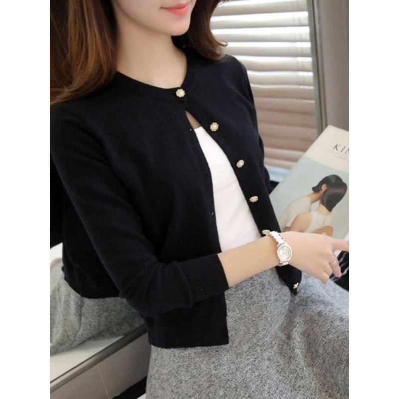 Sweater Coat Women's Knitted Cardigan Round Neck Long Sleeve Top