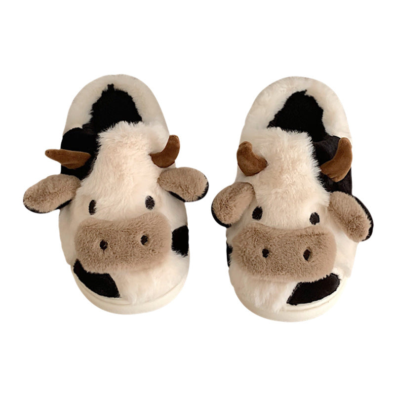 Cartoon Cow Warming Woolen Cotton Slippers Women
