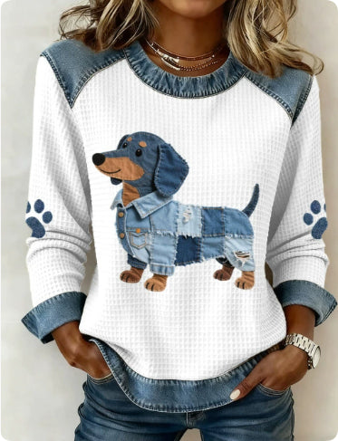 Womens Denim Football Jersey With A Crew Neck Featuring A 3D Digital Print