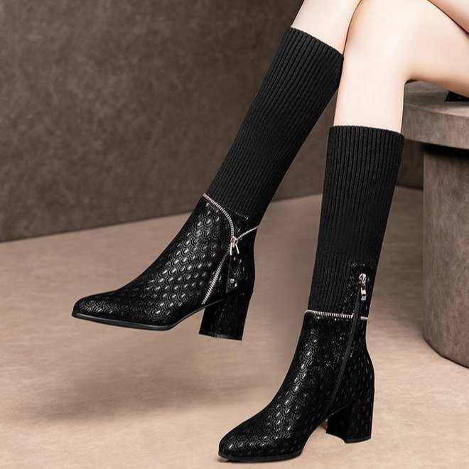 Short Boots Women's Mid-heel Wool Plus Size