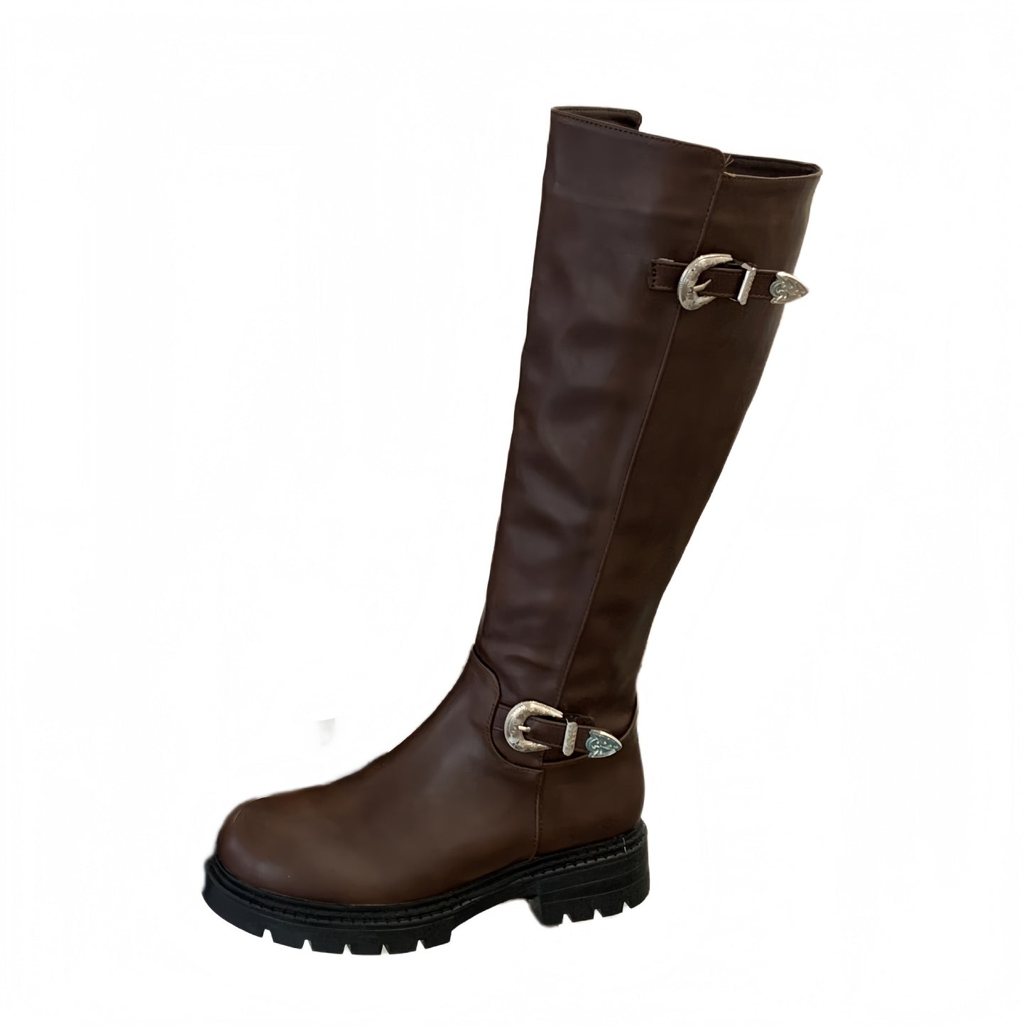 Vintage Women's Leather Belt Buckle Side-zip Fashion Boots