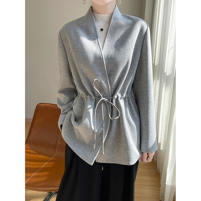 Cashmere  V-neck Knitted Small Suit Solid Color