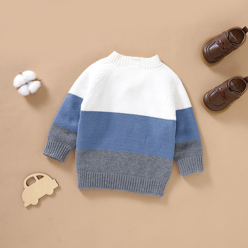 Boys One-piece Knitted Two-tone Topsweater