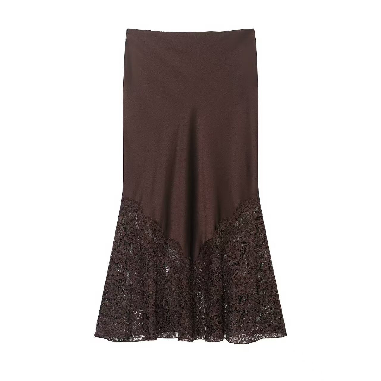 Women's  Solid-color Lace-panel Skirt