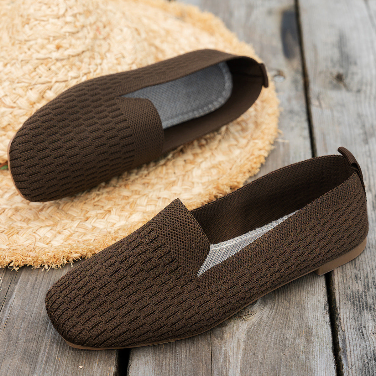 Knitted Soft Bottom Braided Shoes Breathable Low-cut