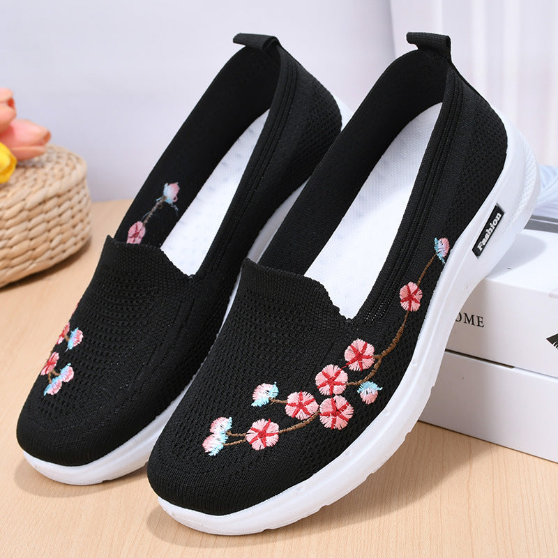 Fashionable And Comfortable Breathable Embroidered Women's Flying Woven Sports Anti-slip Pumps