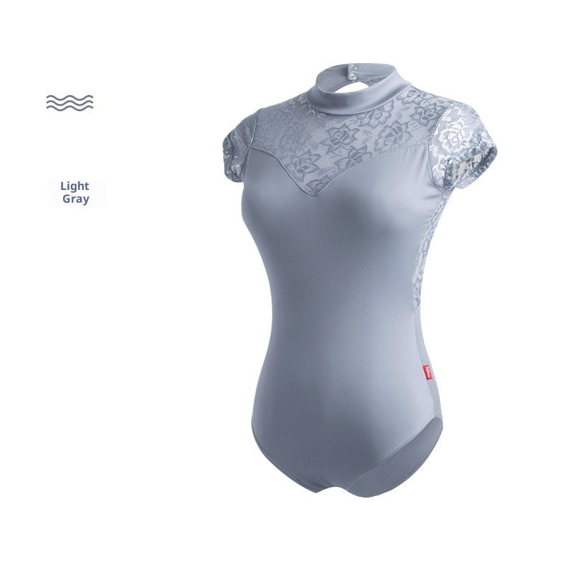 Women's Solid Color Stand Collar Lace Ballet Leotard