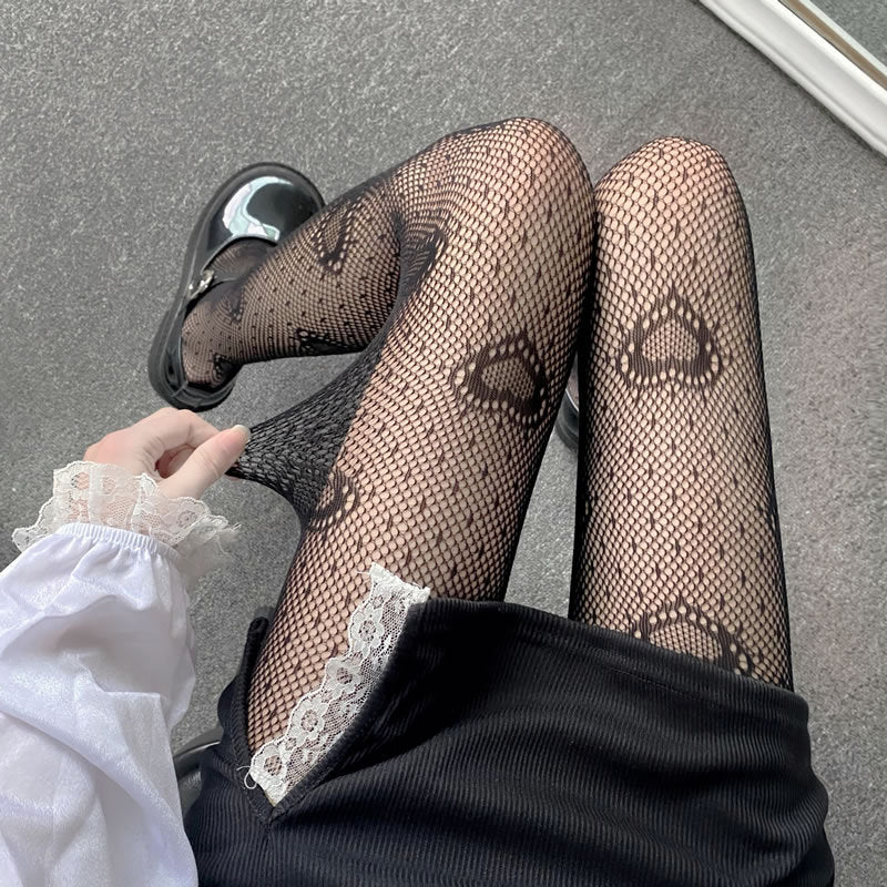 Women's Fashion Love Pattern Fishnet Socks