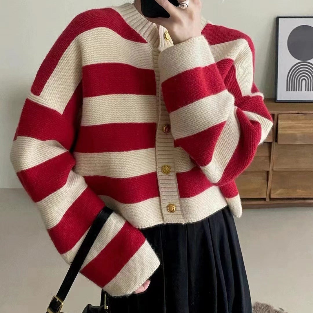 Spring And Autumn Stripes Round Neck Sweater Female Niche