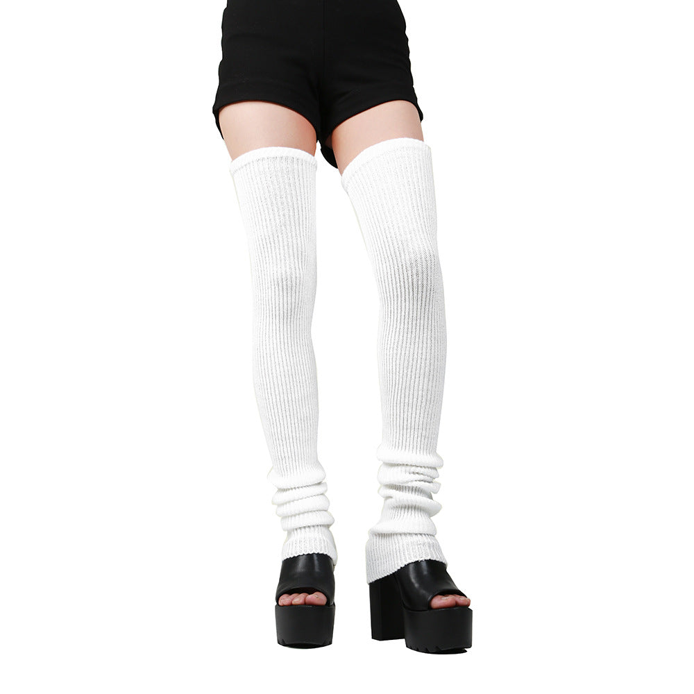 Thigh High Sock Thick Stripes Vertical Stripes Solid Color Hair Stockings