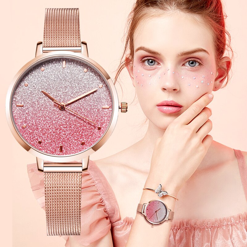 Rose gold thin strap women's watch
