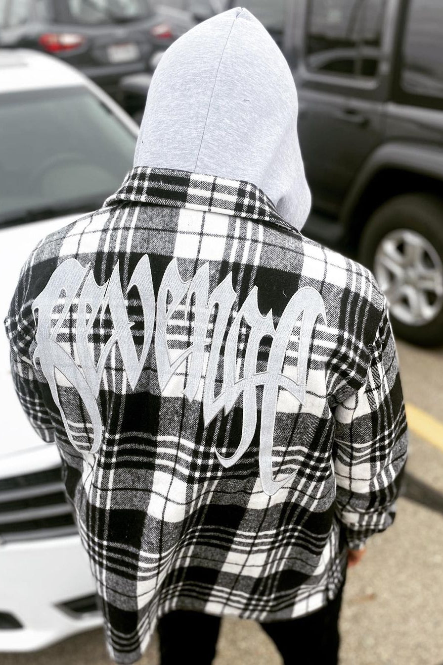Plaid Pattern Loose Embroidered Coat Zipper Shirt