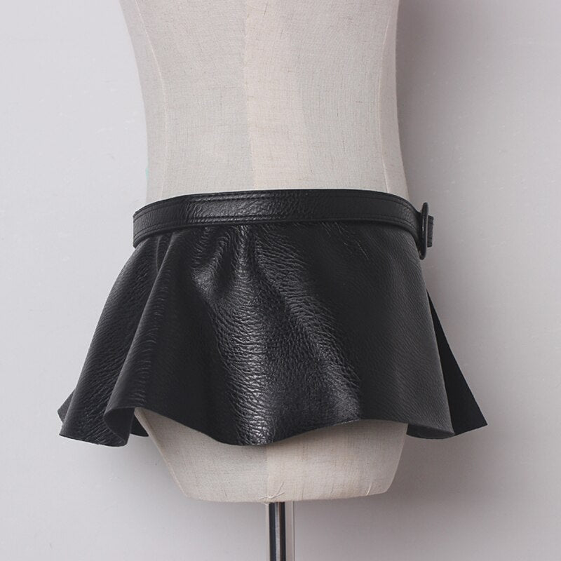 Ruffled Black Extra-Wide Waist Belt Skirt