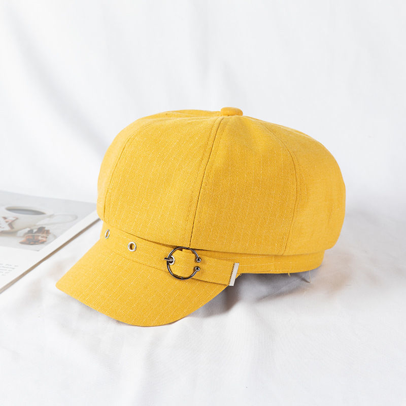 Women's Retro Fashion Metal Ring Buckle Bright Silk Beret