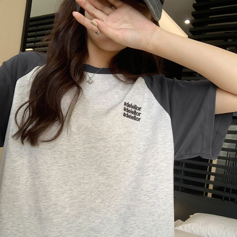 T-shirt In Contrast Color Women's Raglan Half Sleeve Design Sense