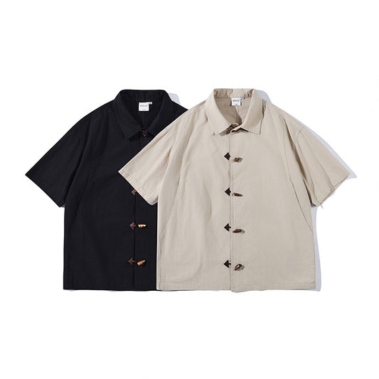 New Chinese Style Claw Buckle Men's Short-sleeved Shirt