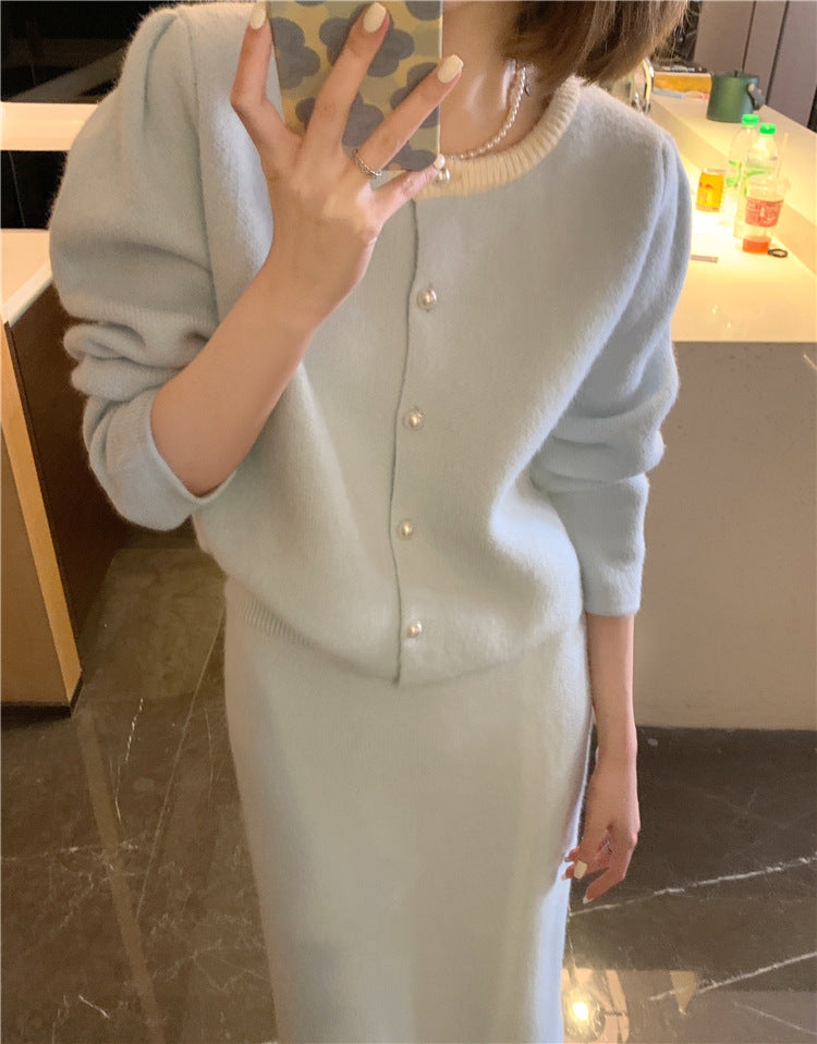 Sweater High-Waisted Slimming Skirt Set For Women