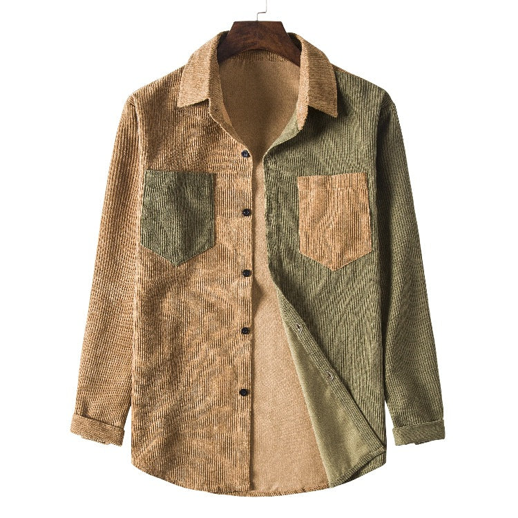 Corduroy Shirt Collar Solid Color Thickened